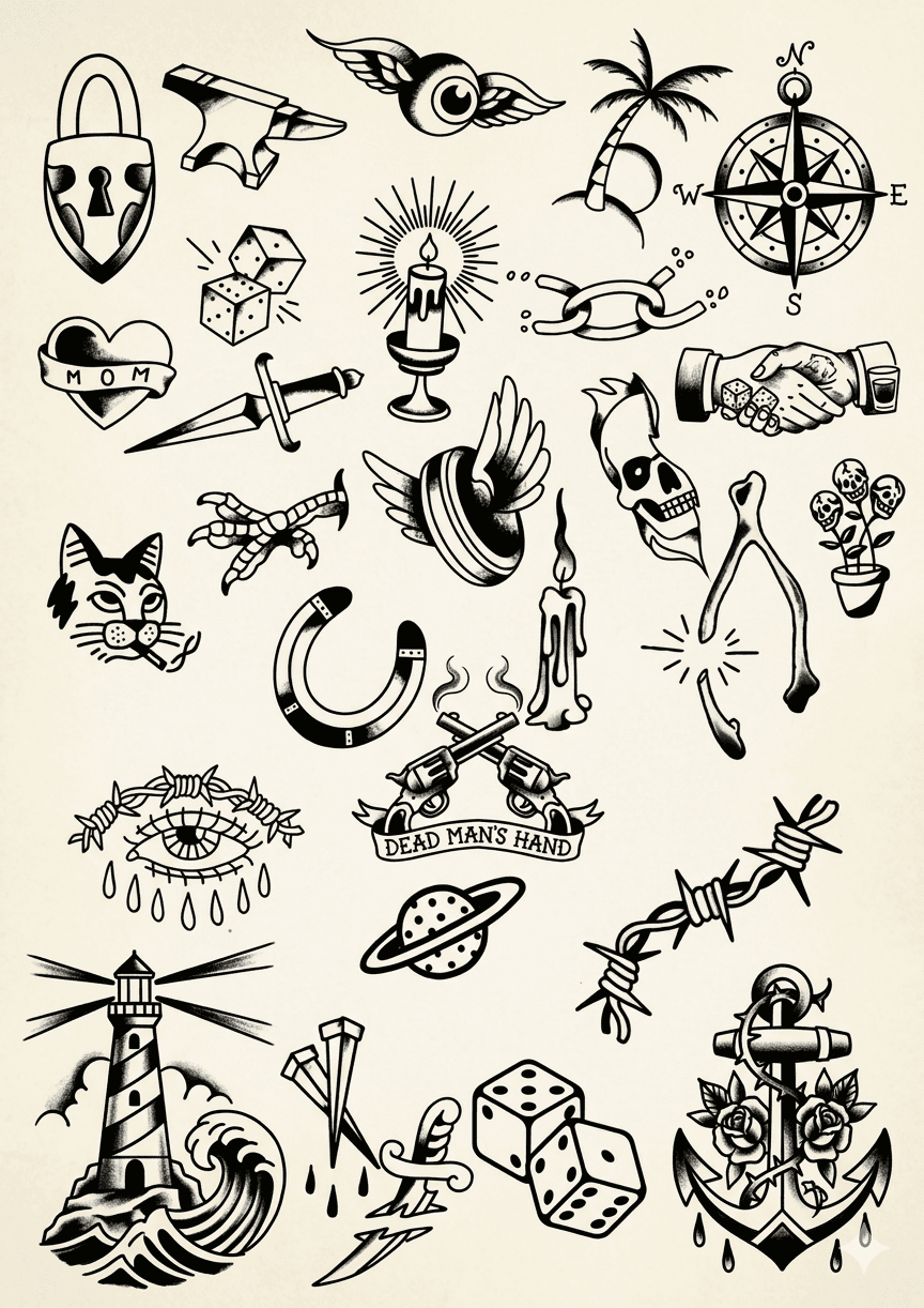 Tradicional Old School Flash - Coleção de Tatuagem